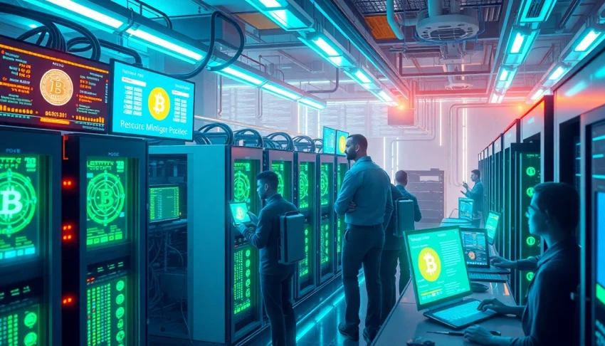 Explore an advanced Bitcoin mining facility featuring miners and high-tech equipment enhancing the cryptocurrency ecosystem.